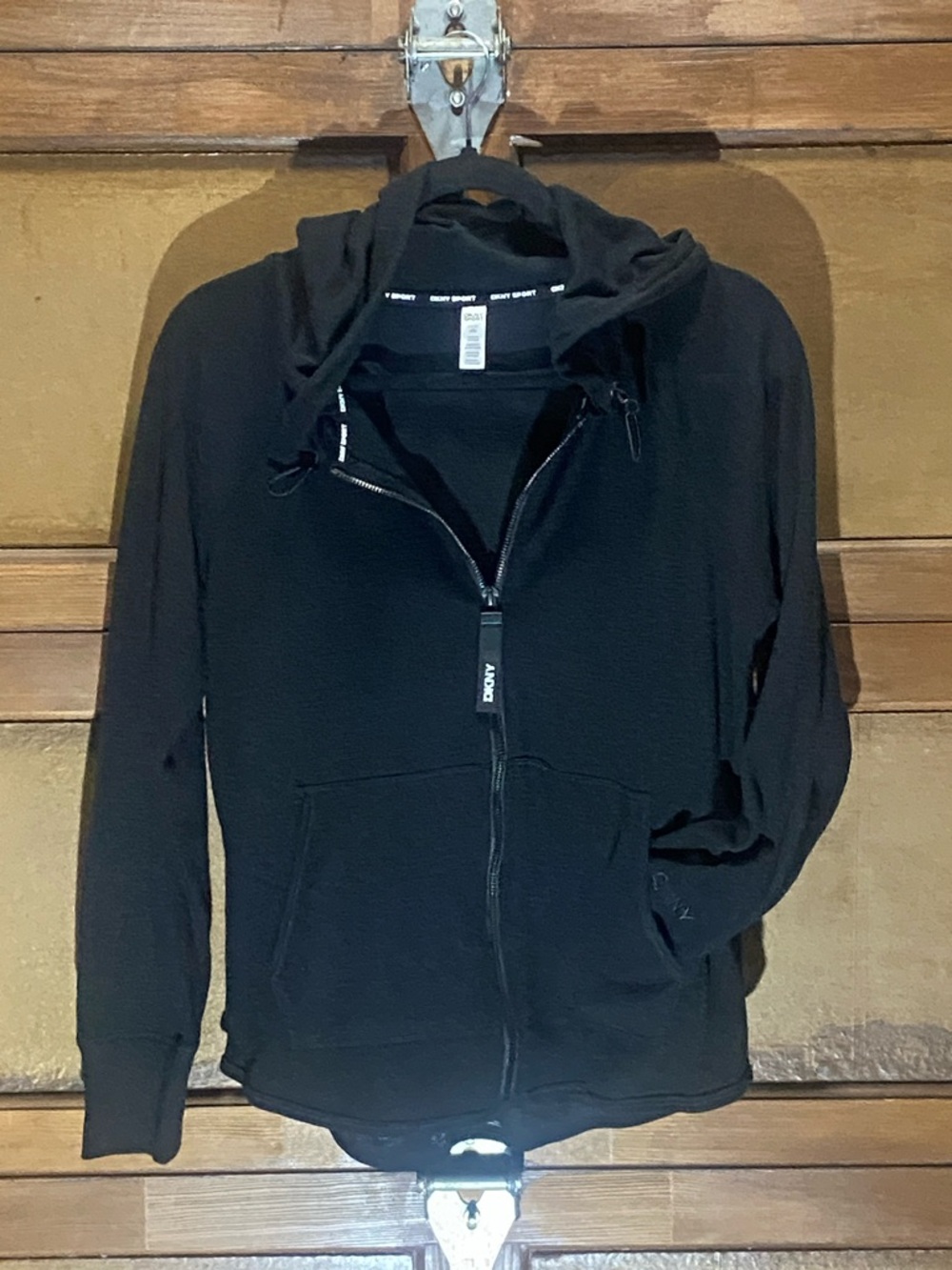 DKNY Black Zip-Front Hooded Sweatshirt - Picture 4 of 5